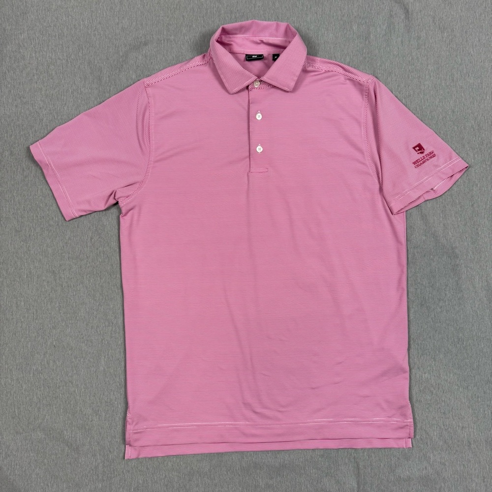 FootJoy Polo Shirt Pink Striped Short Sleeve Golf Performance Wells Fargo Medium